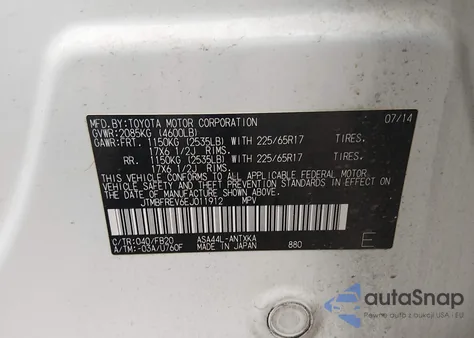 2014 Toyota Rav4 Le из США, поврежденный, VIN JTMBFREV6EJ011912